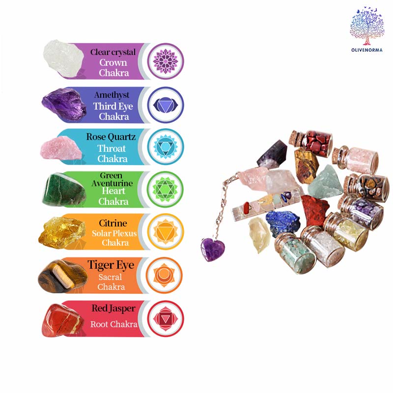 Olivenorma Natural Healing Gemstone Gravels 7 Chakra Raw Stone Set