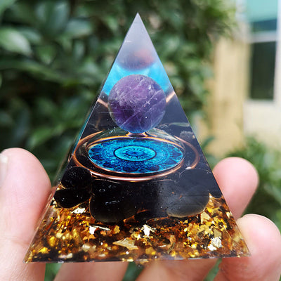 Olivenorma Amethyst with Black Tourmaline Orgone Pyramid