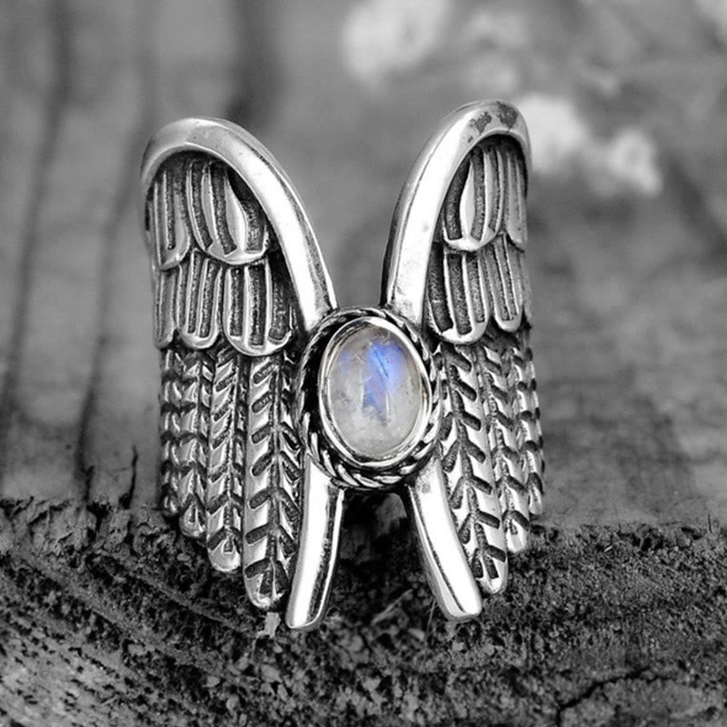 Olivenorma Angel Wings Moonstone Feather Ring