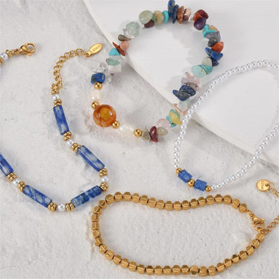 Olivenorma Natural Crystal Four Piece Beaded Bracelet Set