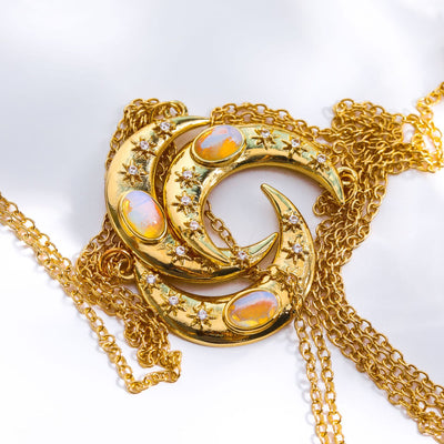 Olivenorma Golden Moon Opal Pendant Clavicle Necklace