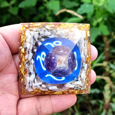 Olivenorma Amethyst with Clear Quartz Leo Zodiac Orgone Pyramid