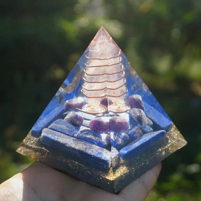 Olivenorma Rose Quartz Pillar With Lapis Lazuli Orgone Pyramid