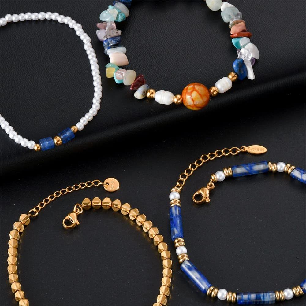 Olivenorma Natural Crystal Four Piece Beaded Bracelet Set