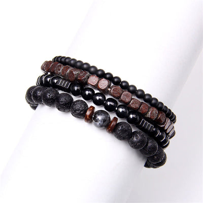 Olivenorma "Strength Of Nature"  Volcanic Stone & Hematite 4 Pieces Set Bracelet