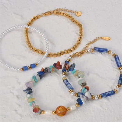 Olivenorma Natural Crystal Four Piece Beaded Bracelet Set