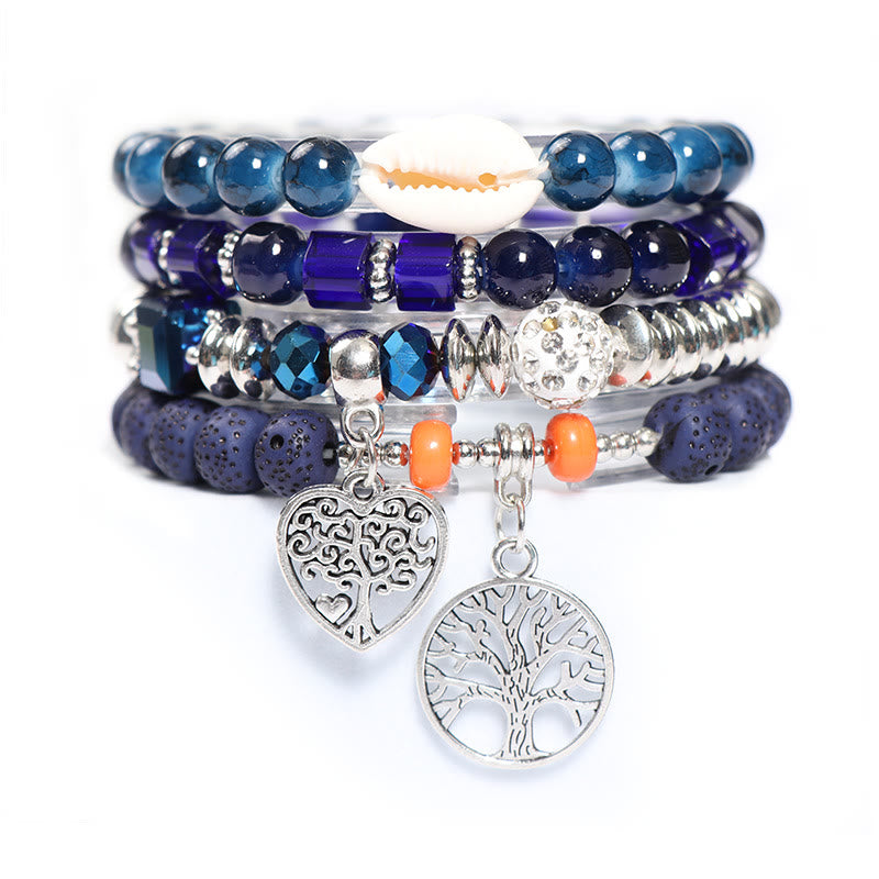 Olivenorma Tree Of Life Heart Pendant Beaded Bracelet Set