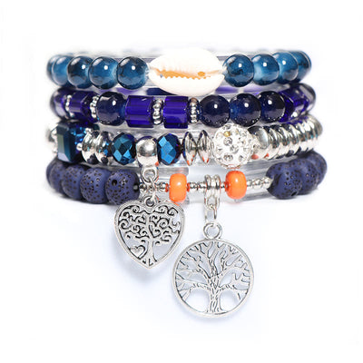 Olivenorma Tree Of Life Heart Pendant Beaded Bracelet Set