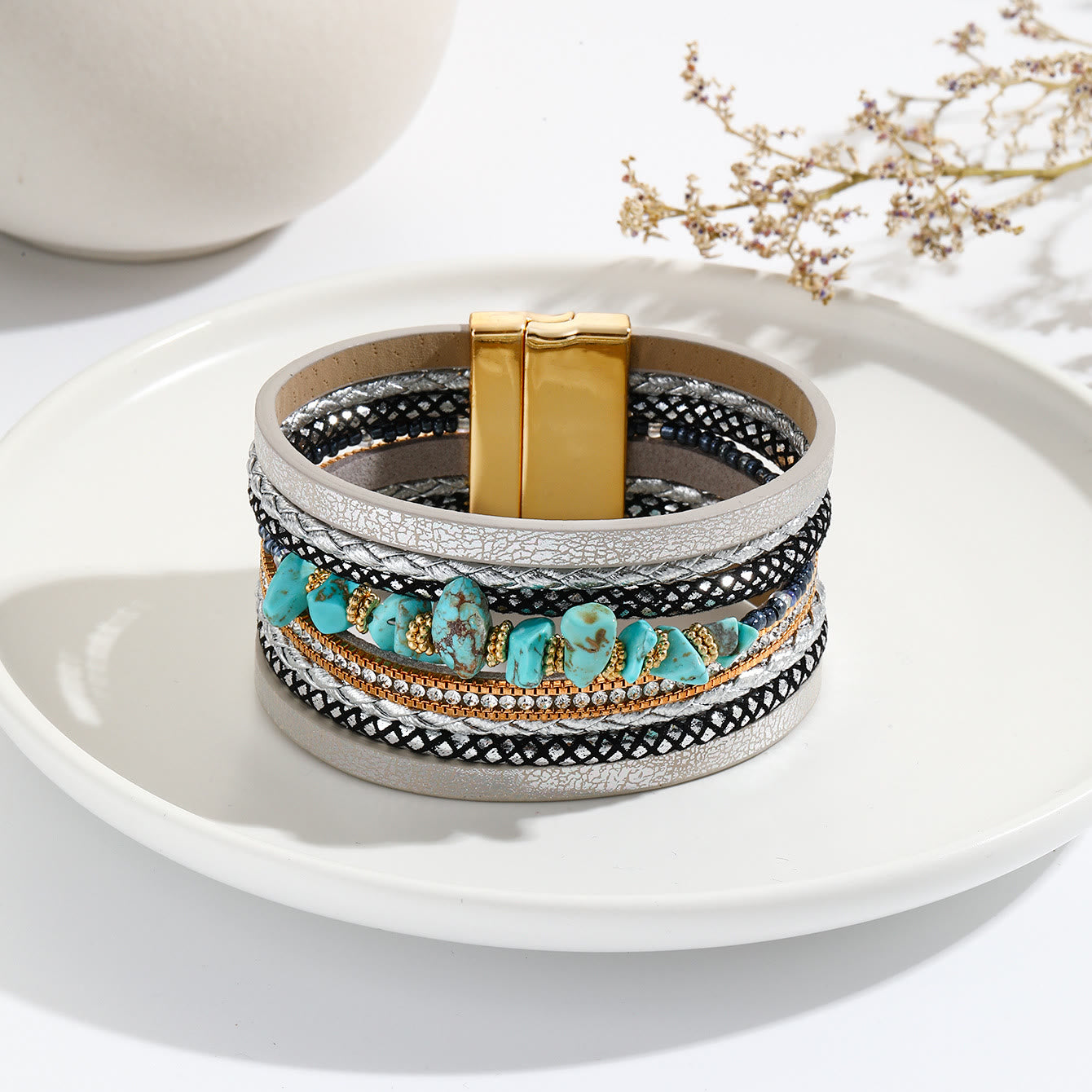 Olivenorma Irregular Turquoise Wide Leather Bracelet