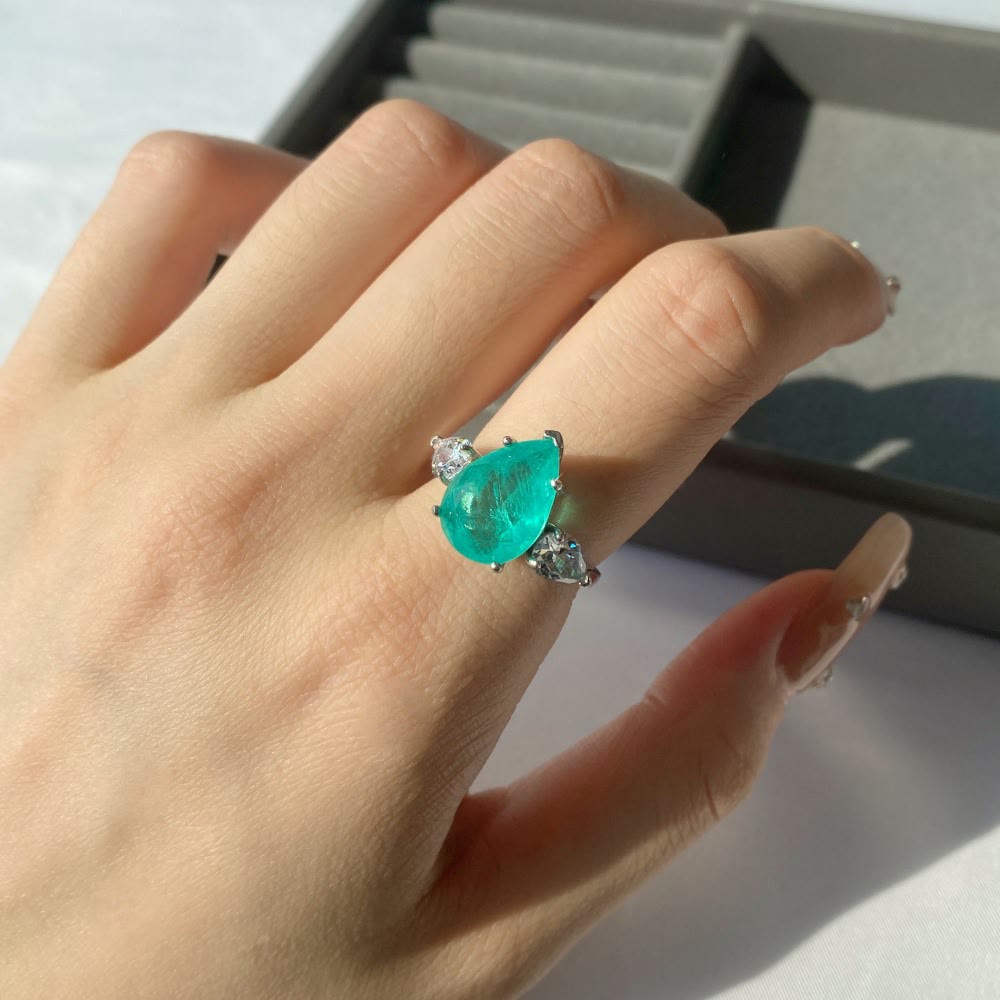 Olivenorma Paraiba Tourmaline White Zircon Exquisite Ring