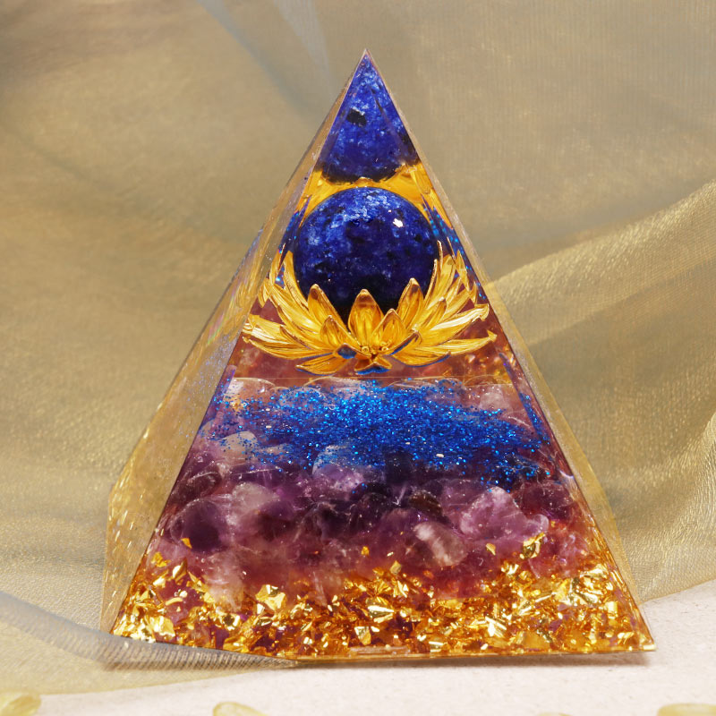 Olivenorma Amethyst Lapis Lazuli Lotus Symbol Orgone Pyramid