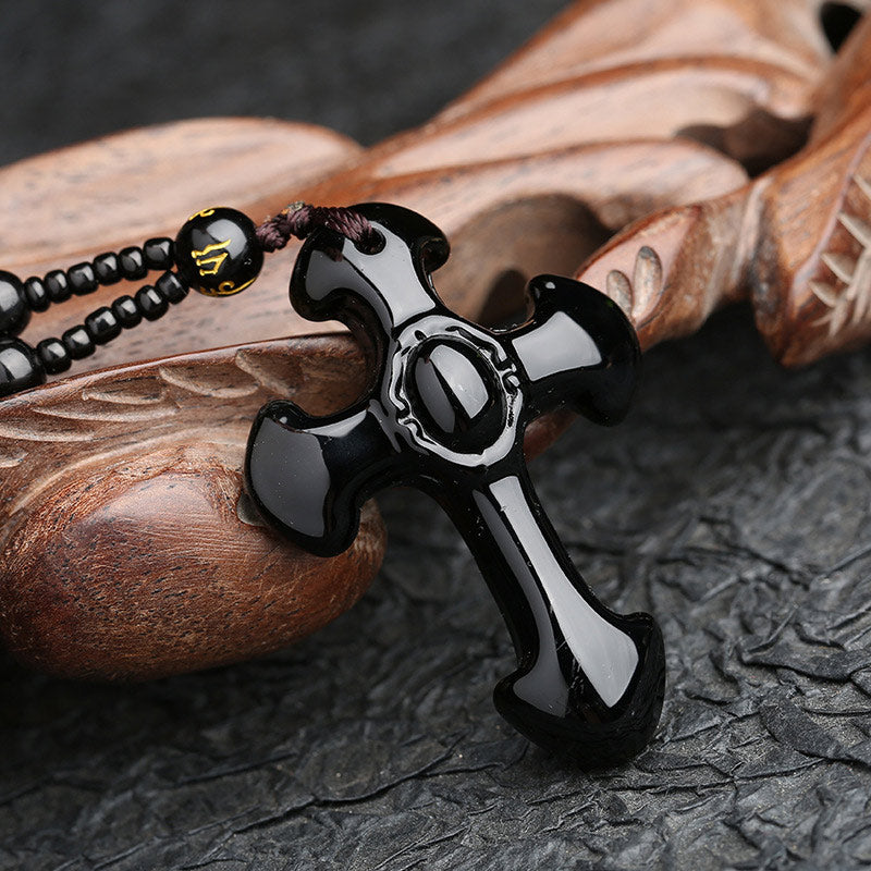 Olivenorma Obsidian Cross Symbol Necklace - Obsidian - image 1