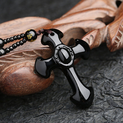 Olivenorma Obsidian Cross Symbol Necklace - Obsidian - image 1