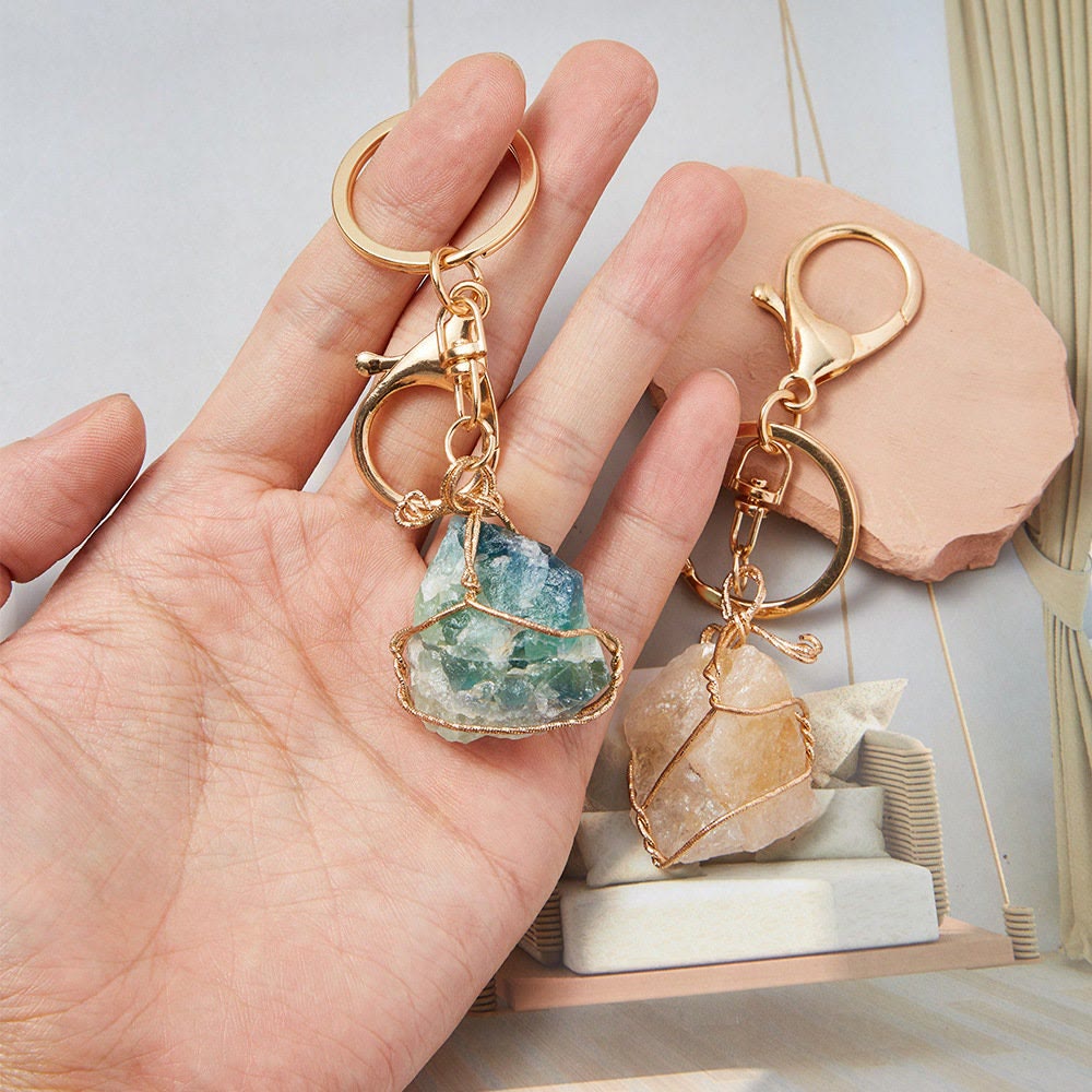 Olivenorma Raw Crystal Keychain Gemstone Pendant Keychain