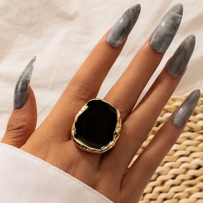 Olivenorma Exaggerated Irregular Gold Edged Resin Glue Adjustable Ring - Gold - image 1