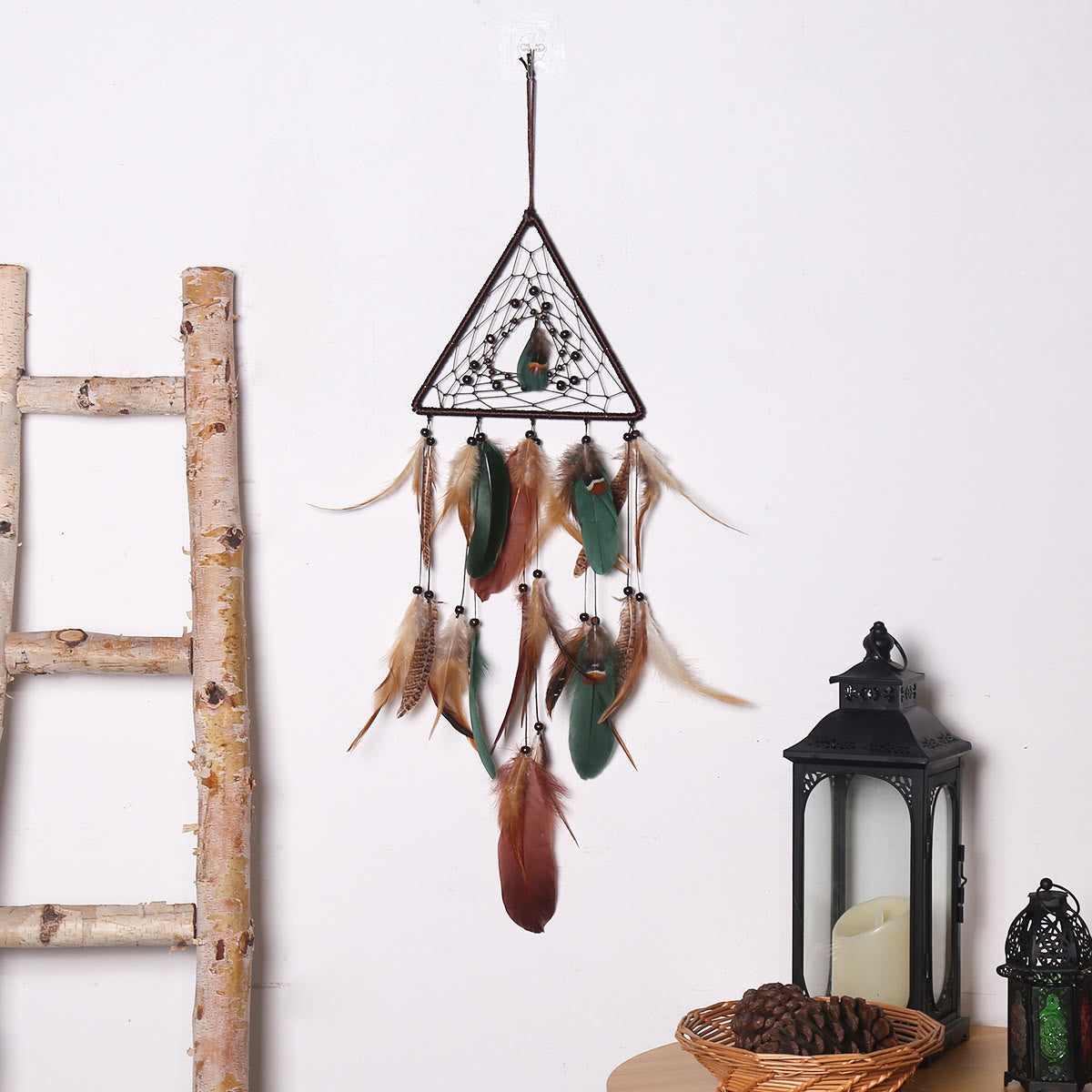 Olivenorma Black Onyx String Bead Triangle Feather Dream Catcher