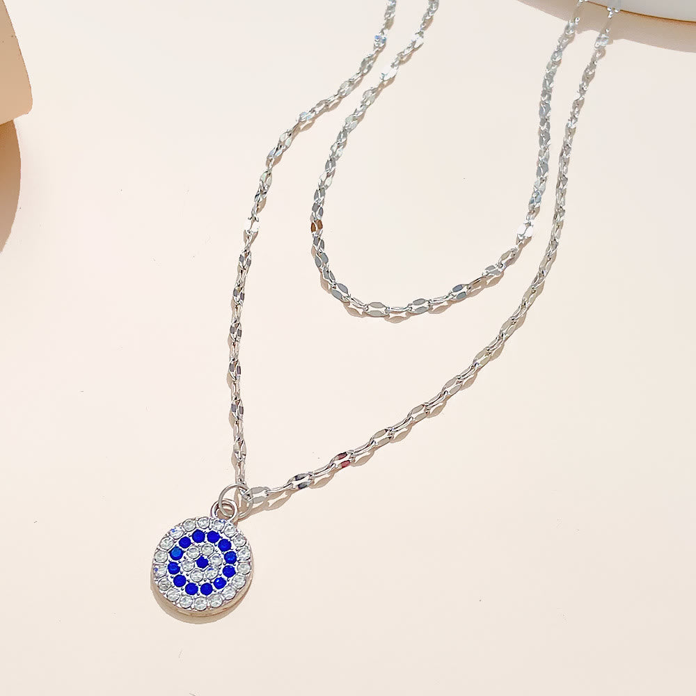 Olivenorma White Zircon Evil Eye Double Alloy Necklace