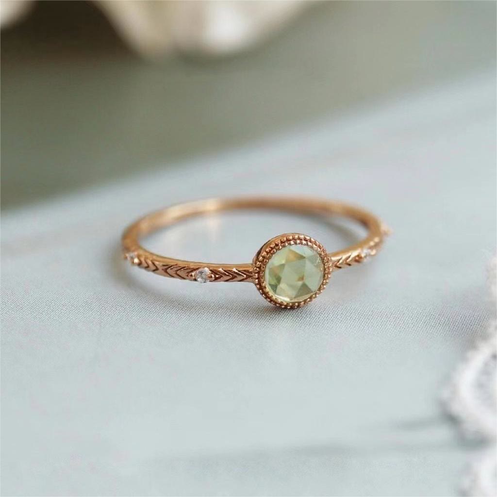 Olivenorma Natural Round Cut Green Peridot Ring