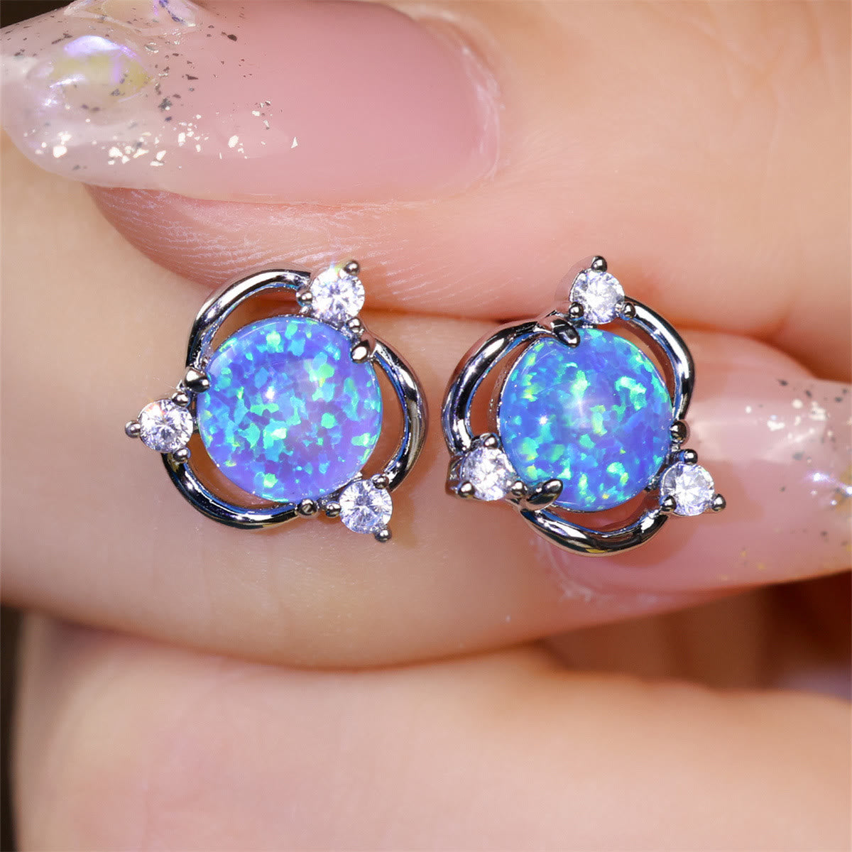 Olivenorma Opal Small Round White Zircon Stud Earrings