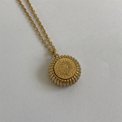 Olivenorma Zodiac Round Pendant 18k Gold Titanium Steel Necklace