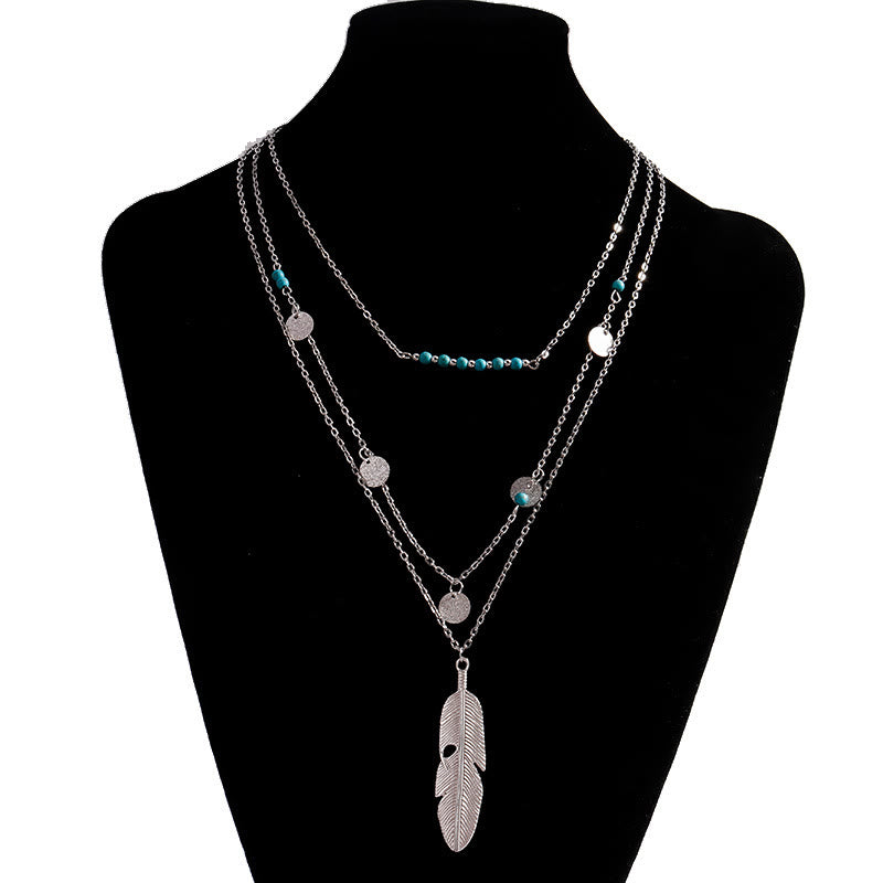 Olivenorma Turquoise Leaf Pendant Three Layer Necklace