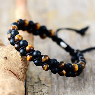 Olivenorma Tiger Eye Black Onyx Beads Braided Bracelet