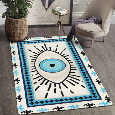 Olivenorma Blue Evil Eye Antibacterial Washable Rugs Carpet