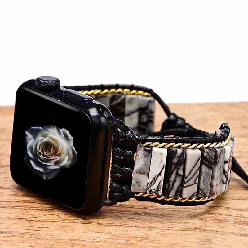 Olivenorma Black Jasper Beaded Apple Watch Strap Wrap Bracelet