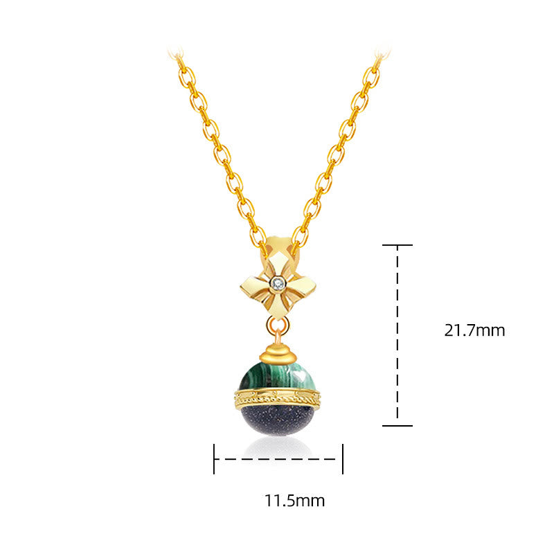 Olivenorma "Stellar Corona" Malachite Blue Sandstone Sphere Pendant Necklace