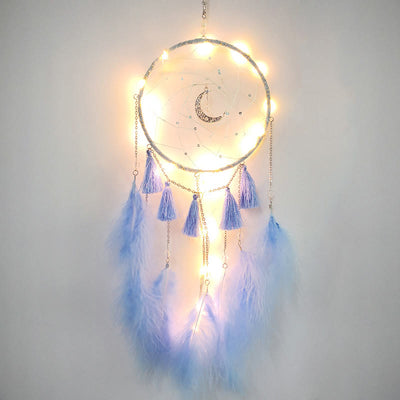 Olivenorma Fairy White Feather Moon Pendant Dream Catcher - Blue - Without Lights - image 11