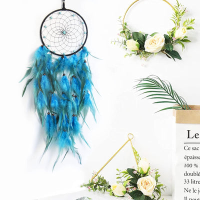 Olivenorma Turquoise Beaded Braided Floral Blue Feather Dream Catcher