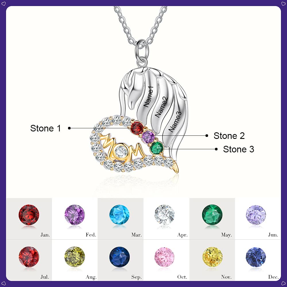 Olivenorma Mothers Birthstones Half Diamond Heart Necklace