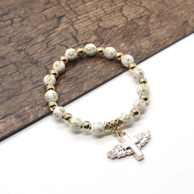 Olivenorma White Jade Cross Beaded Bracelet