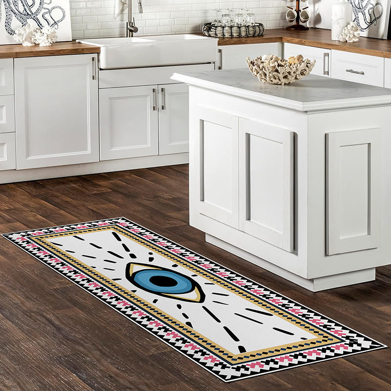 Olivenorma Rectangular White Evil Eye Print Rug Carpet