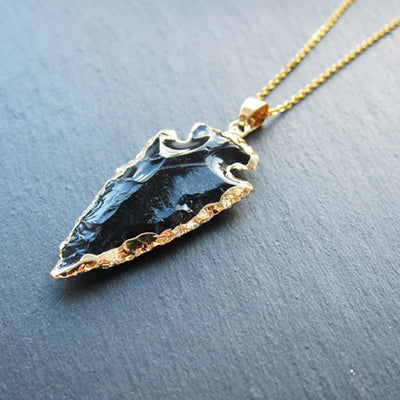 Olivenorma Natural Crystal Carnelian Arrowhead Necklace - Obsidian#Gold Chain - image 7