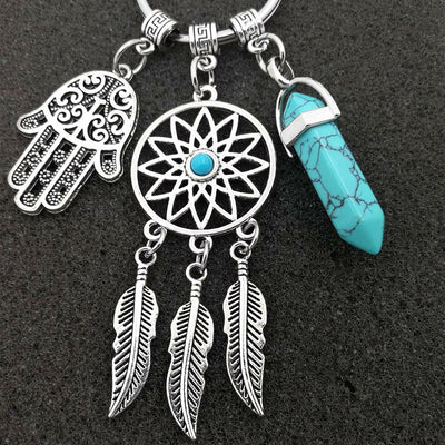 Olivenorma Natural Gemstone Dreamcatcher Pendants Hamsa Keychain