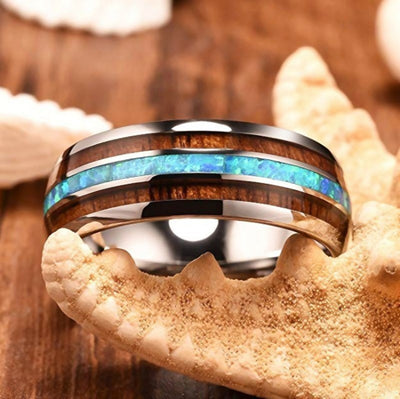 Olivenorma Koa Wood and Abalone Shell Tungsten Carbide Ring - image 2