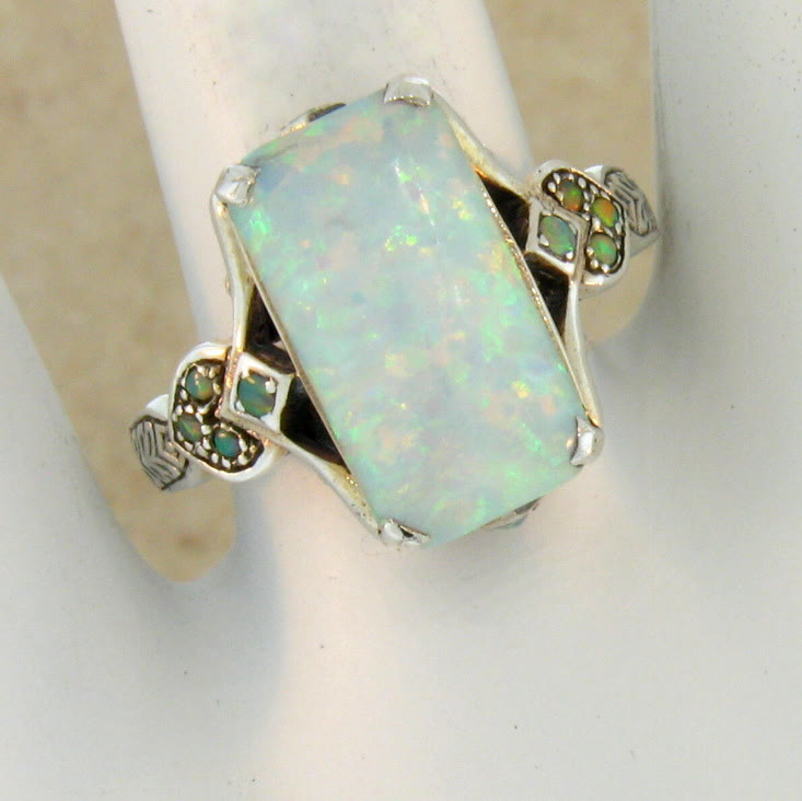 Olivenorma Square White Opal Antique Silver Ring - image 9