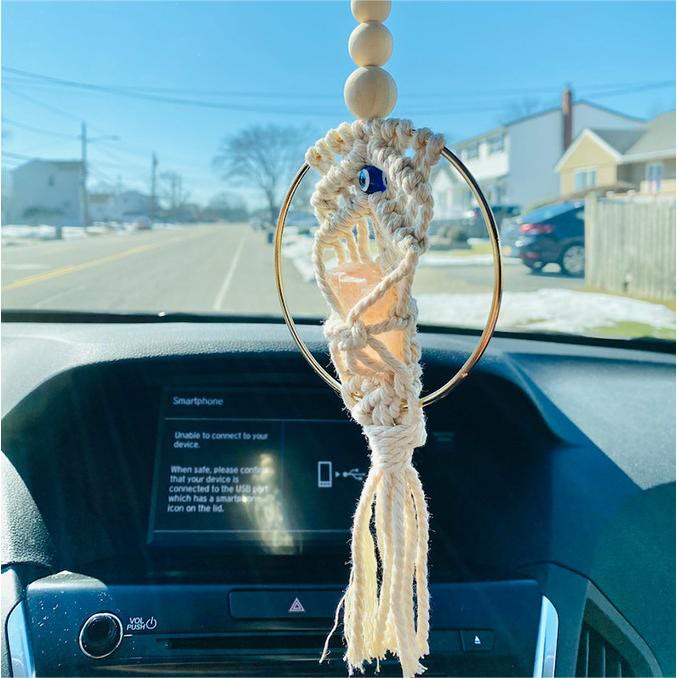 Olivenorma Rose Quartz Evil Eye Weaving Car Pendant Ornament