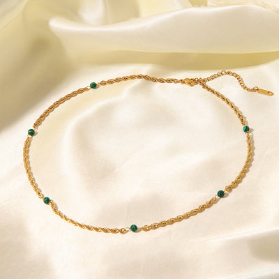 Olivenorma Natural Malachite Beaded Clavicle Twist Necklace