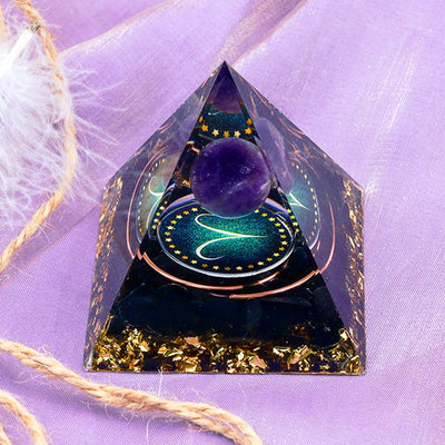 Olivenorma Amethyst Sphere With Obsidian Zodiac Aries Orgone Pyramid