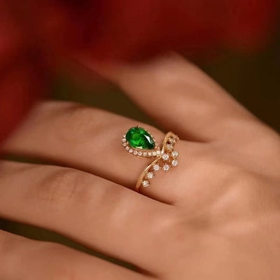 Olivenorma Dainty Emerald With Zircon Ring