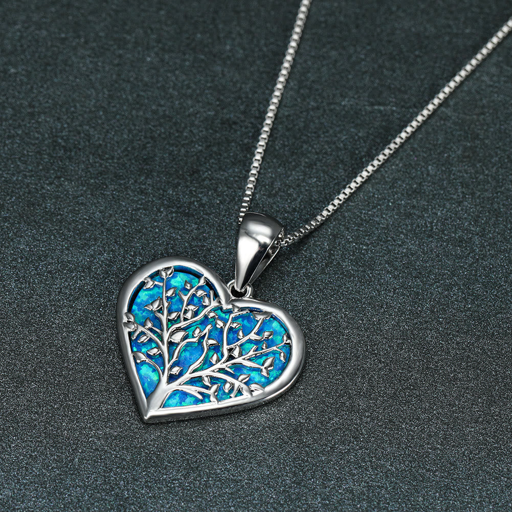 Olivenorma Tree of Life Opal Heart Necklace