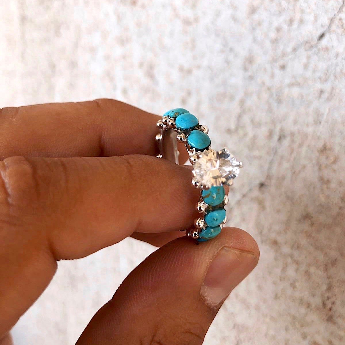 Olivenorma Turquoise White Zircon Diamond Engagement Ring