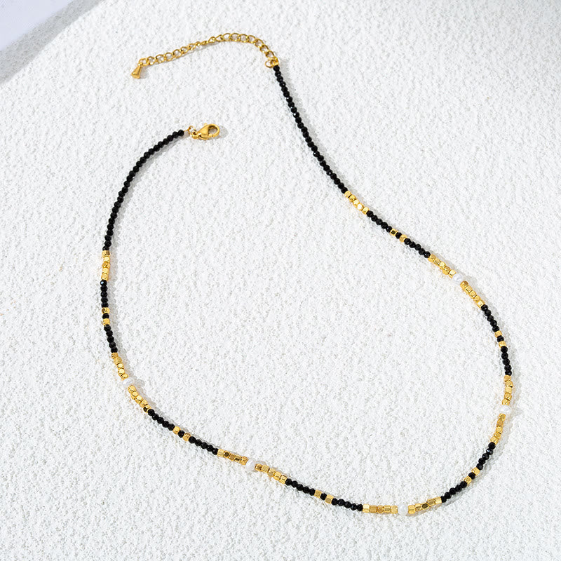 Olivenorma Black Obsidian Beaded Clavicle Necklace