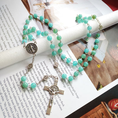 Olivenorma Amazonite Medal Cross Rosary Pendant Necklace - Amazonite&Cross - image 0
