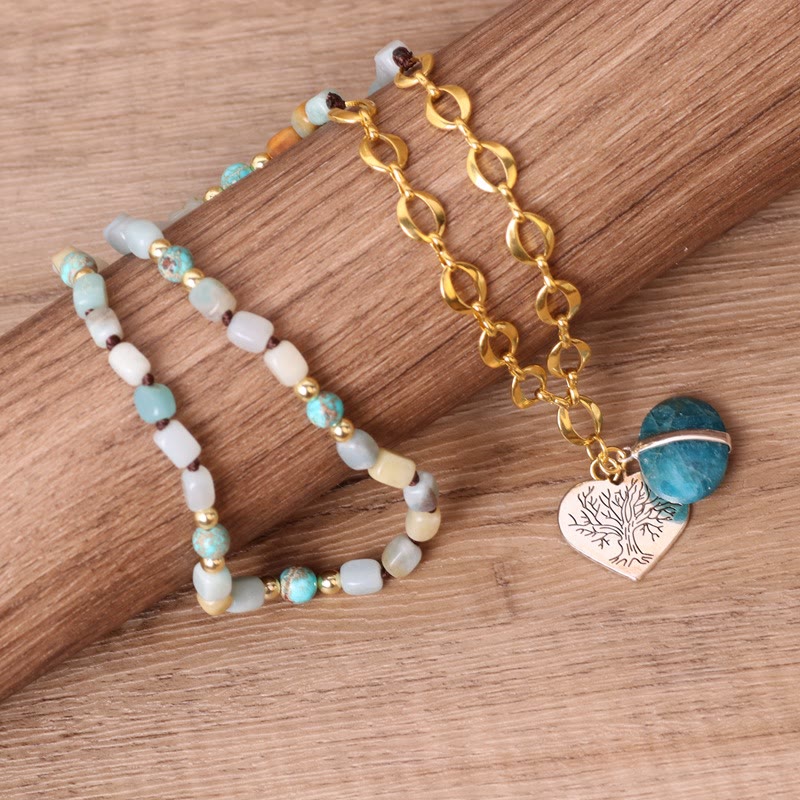 Olivenorma Irregular Stone Beads Heart Pendant Mala Necklace