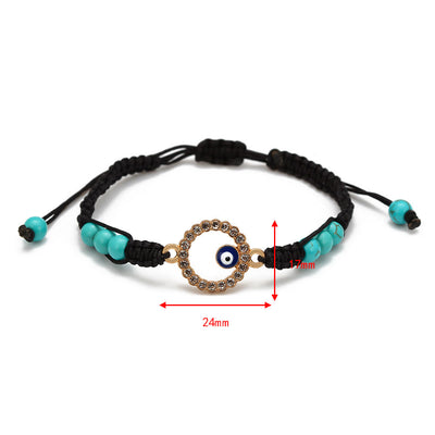 Olivenorma Turquoise White Zircon Evil Eye Braided Adjustable Bracelet