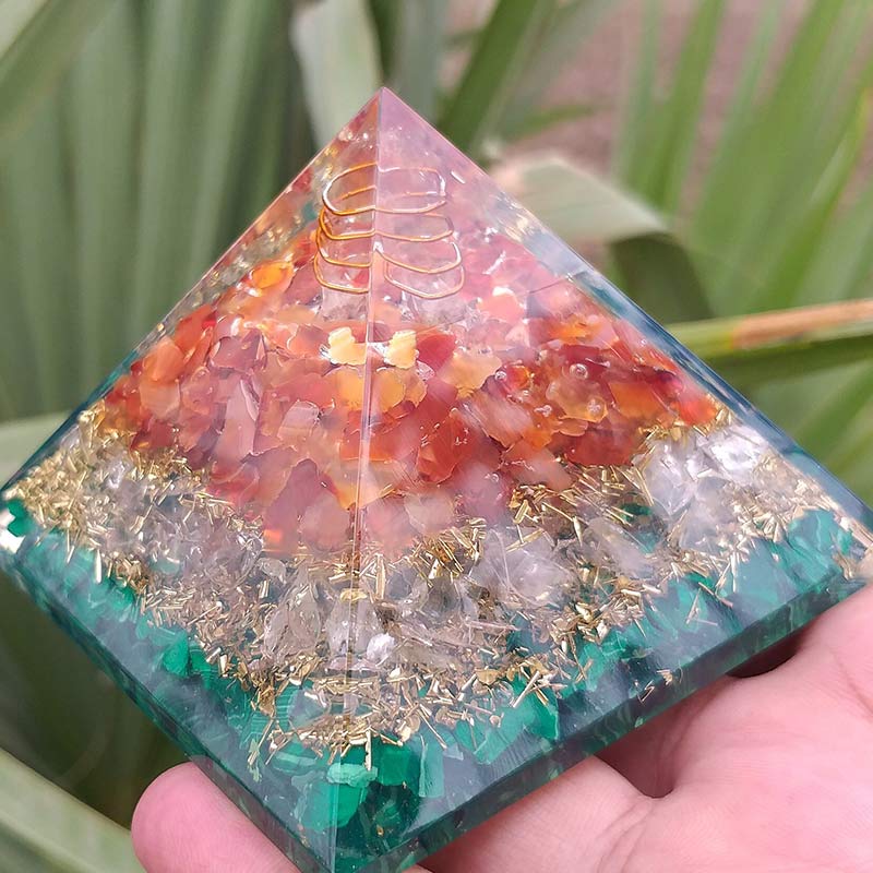 Olivenorma Clear Quartz Pillar With Malachite Orgone Pyramid