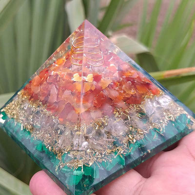 Olivenorma Clear Quartz Pillar With Malachite Orgone Pyramid